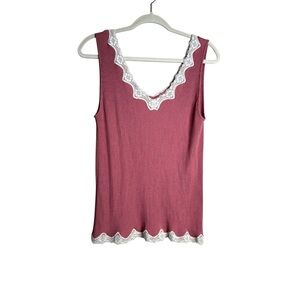 Y2K Sonoma Seamless Ribbed Laced Lined Tank V Neck Women’s XL Pink Maeve A23
